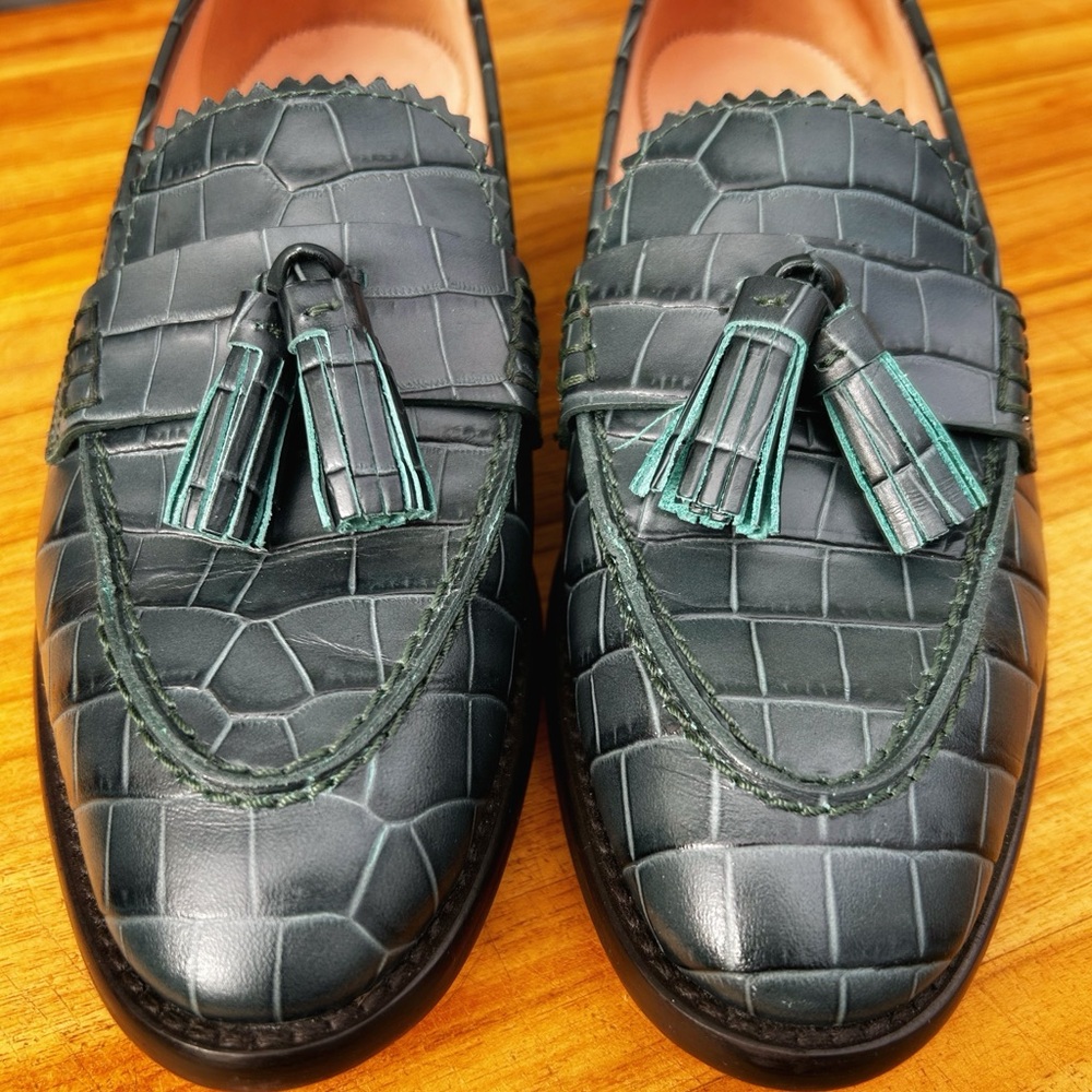 J. Crew Embossed Tassel Loafers in Dark Green